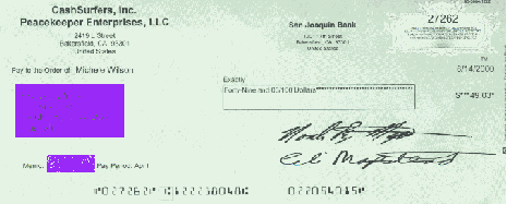 Get paid to surf check from cashsurfers value of $49.00
